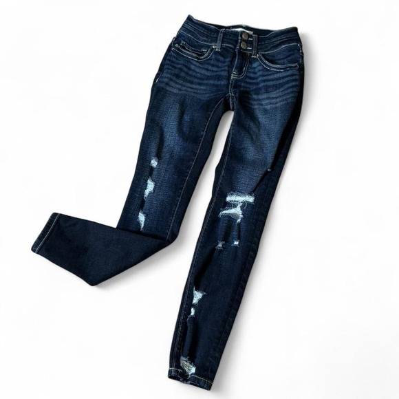 Y2K BKE Stella Low Rise Ankle Skinny Jeans Dark Wash Distressed 24 ABK4141A - Picture 2 of 8